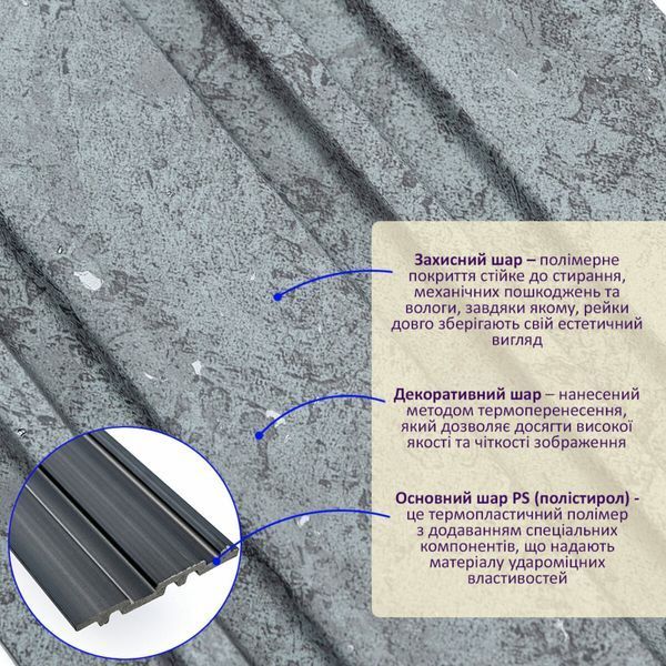 Рейка декоративна PS 2900х120х12мм Бетон SW-00002132 SW-00002132 фото