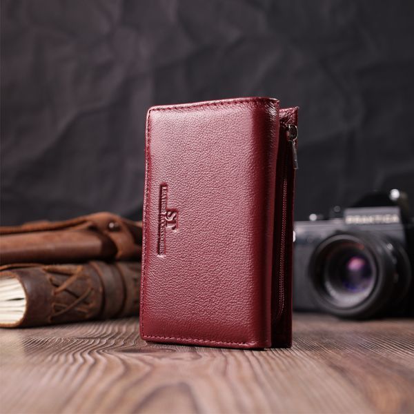 Шкіряний жіночий гаманець у три додавання ST Leather 22489 Бордовий 22489 фото