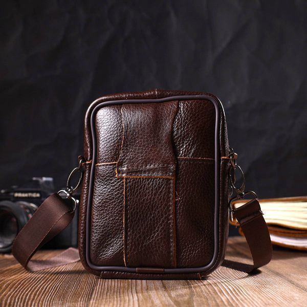 Компактная сумка мужская на пояс из натуральной кожи 21484 Vintage Коричневая 21484 фото