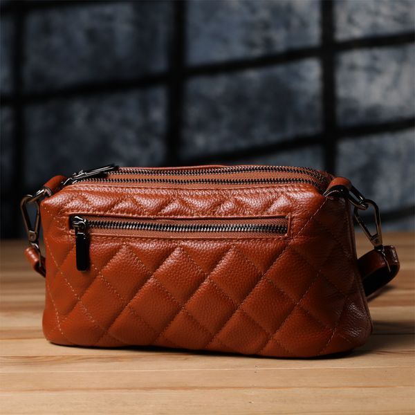 Жіноча сумка прошита модними ромбами з натуральної шкіри Vintage sale_15143 Рудий sale_15143 фото