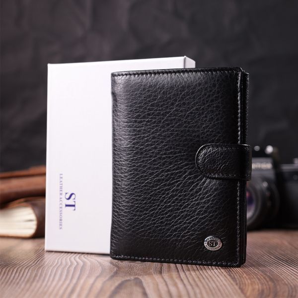 Практичный мужской бумажник с блоком под документы из натуральной кожи ST Leather 22478 Черный 22478 фото