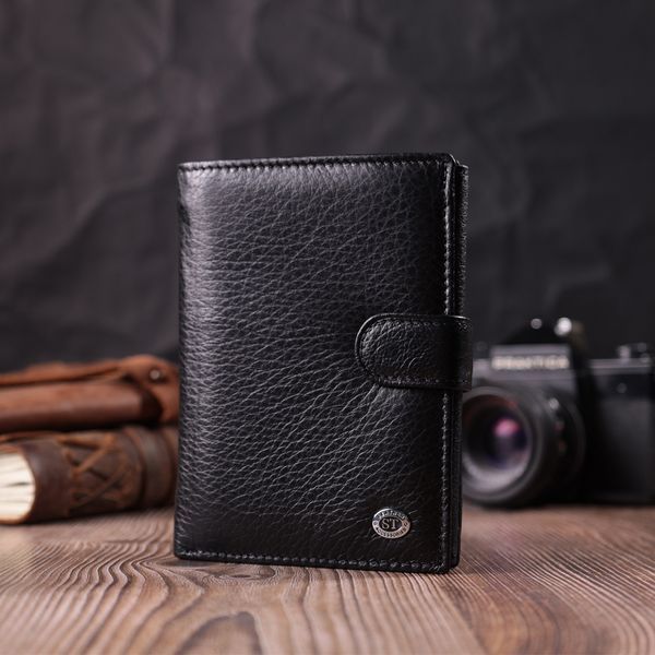 Практичный мужской бумажник с блоком под документы из натуральной кожи ST Leather 22478 Черный 22478 фото