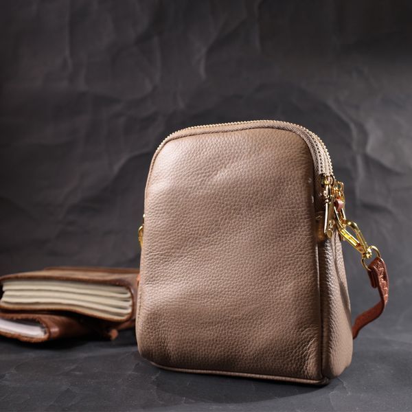 Сучасна сумка трапеція для жінок з натуральної шкіри Vintage 22271 Бежева 22271 фото