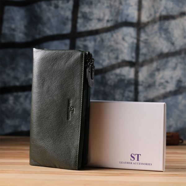 Красивий шкіряний гаманець на три відділення ST Leather 23110 Зелений 23110 фото