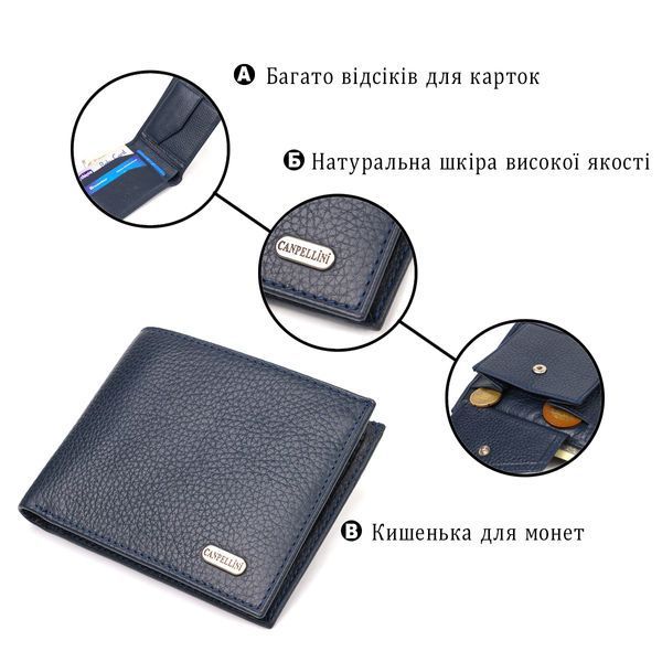 Горизонтальное мужское портмоне из натуральной зернистой кожи CANPELLINI 21776 Синее 21776 фото