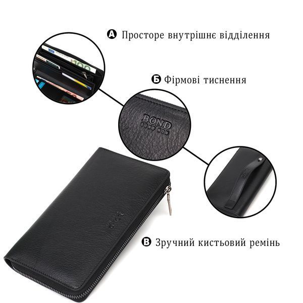 Зручний чоловічий клатч з одним відділенням із натуральної шкіри BOND 22031 Чорний 22031 фото