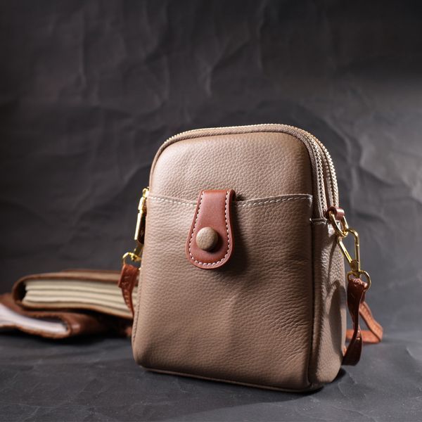 Сучасна сумка трапеція для жінок з натуральної шкіри Vintage 22271 Бежева 22271 фото