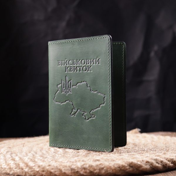 Чудова шкіряна обкладинка на військовий квиток Карта GRANDE PELLE 16783 Зелений 16783 фото
