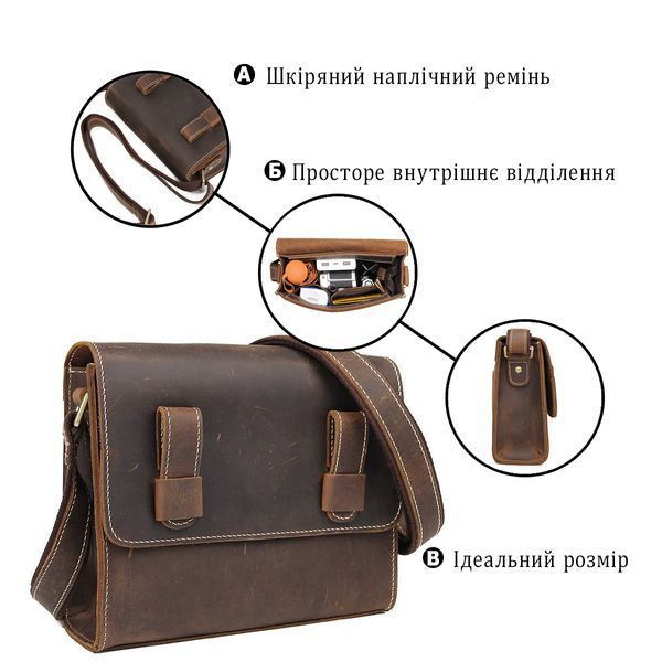 Шкіряна чоловіча сумка поштальйонка через плече для документів та міста Vintage 14980 Коричнева 14980 фото