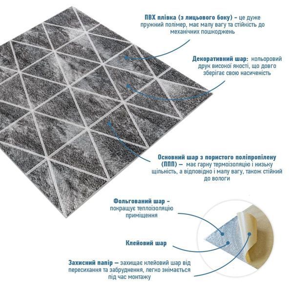 Панель стеновая 3D 700х700х4мм Ромбы серые винтаж SW-00002008 SW-00002008 фото