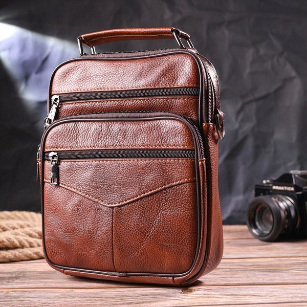 Отличная мужская сумка с ручкой кожаная 21277 Vintage Рыжая 21277 фото