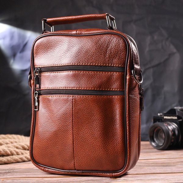 Отличная мужская сумка с ручкой кожаная 21277 Vintage Рыжая 21277 фото