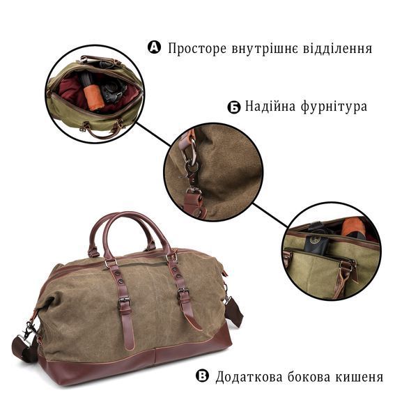 Дорожня сумка текстильна велика Vintage 20167 Зелена 20167 фото