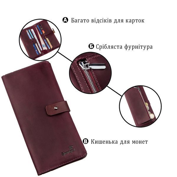 Бумажник женский из винтажной кожи SHVIGEL 16205 Бордовый 16205 фото