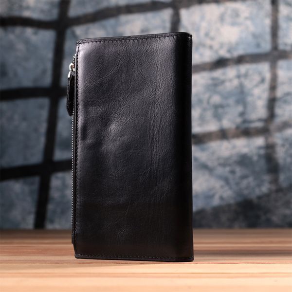 Вертикальный стильный кошелек из гладкой натуральной кожи Vintage 22885 Черный 22885 фото
