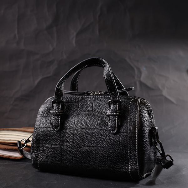 Миниатюрная женская сумка с двумя ручками из натуральной кожи Vintage 22358 Черная 22358 фото