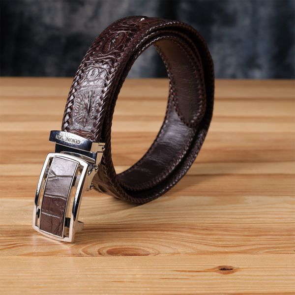 Ремінь-автомат CROCODILE LEATHER 18171 з натуральної шкіри крокодила Коричневий 18171 фото