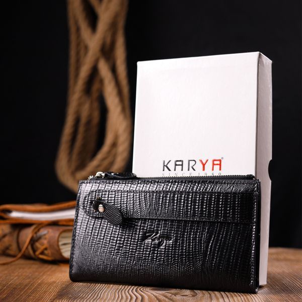 Сучасний складний гаманець із натуральної фактурної шкіри KARYA 21129 Чорний 21129 фото