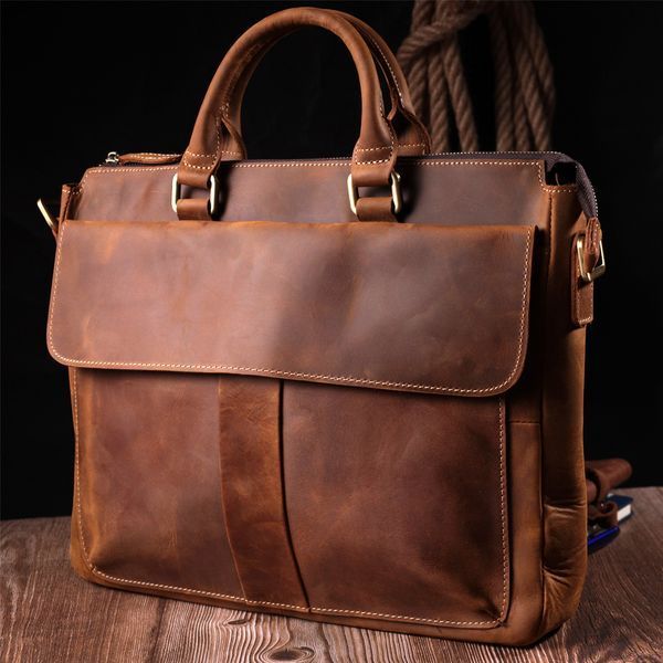 Мужской кожаный портфель для документов ноутбука и работы Vintage 22673 Коричневый 22673 фото