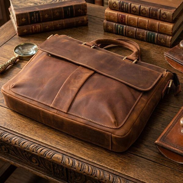 Мужской кожаный портфель для документов ноутбука и работы Vintage 22673 Коричневый 22673 фото