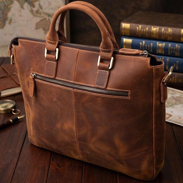 Мужской кожаный портфель для документов ноутбука и работы Vintage 22673 Коричневый 22673 фото