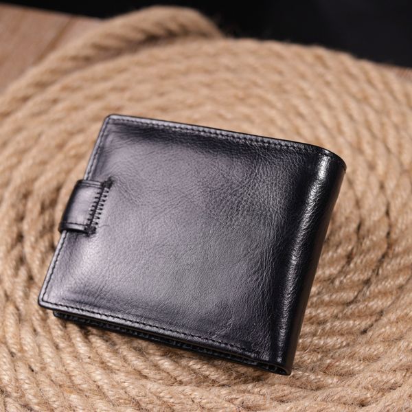 Чоловічий гаманець з натуральної гладкої шкіри у два додавання ST Leather 19409 Чорний 19409 фото