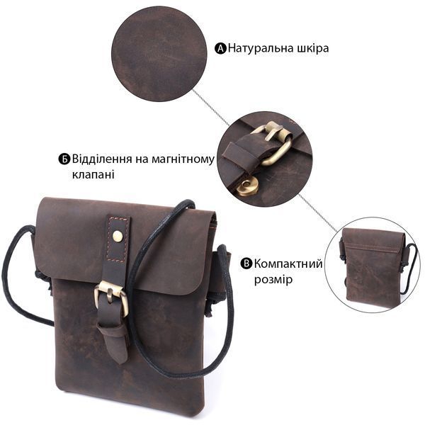 Вінтажна сумка через плече з натуральної шкіри Vintage sale_15084 Коричневий sale_15084 фото