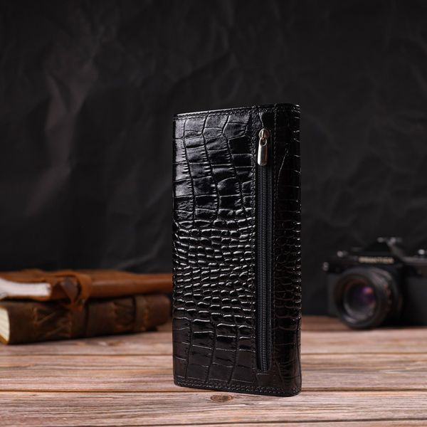 Стильний жіночий гаманець з лакованої натуральної шкіри з тисненням під крокодила CANPELLINI 21707 Чорний 21707 фото