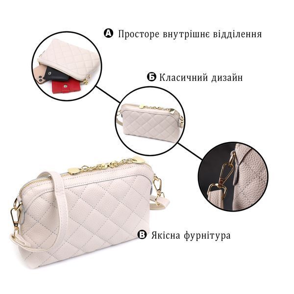 Стильна сумка жіноча через плече з натуральної стьобаної шкіри Vintage 22316 Біла 22316 фото