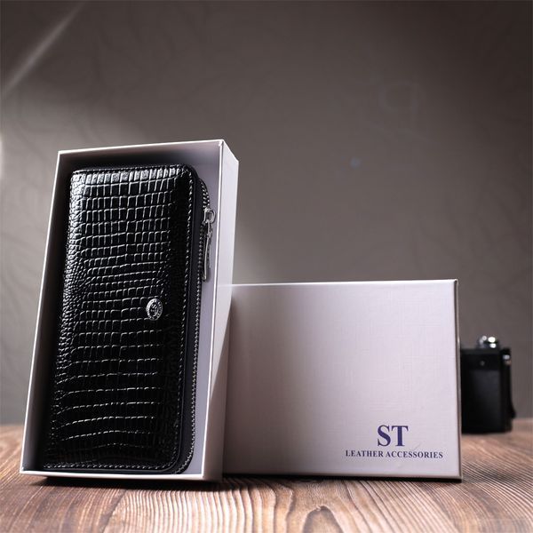 Лакований жіночий гаманець на блискавці із натуральної шкіри ST Leather 22678 Чорний 22678 фото