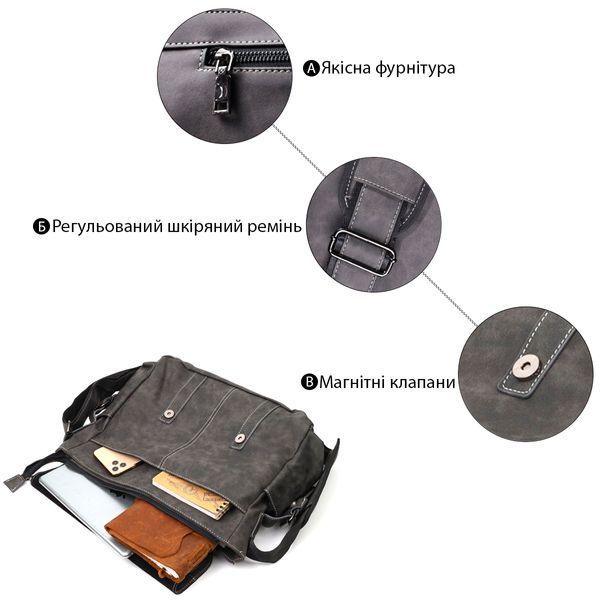 Вместительная мужская сумка из кожзама Vintage 22143 Серый 22143 фото
