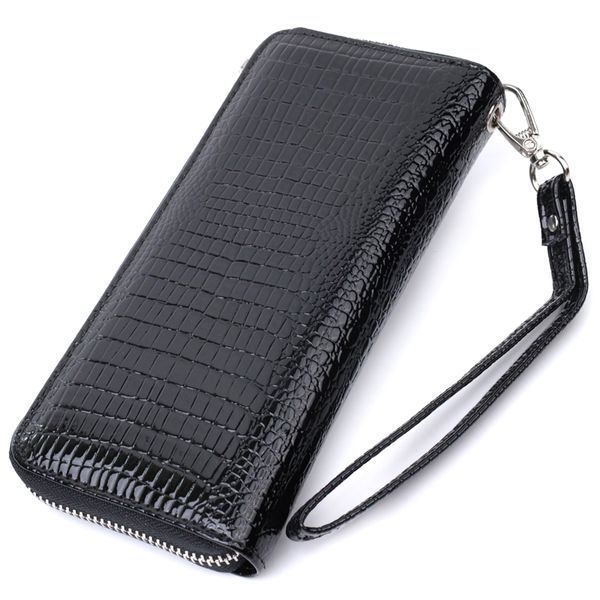 Лакований жіночий гаманець на блискавці із натуральної шкіри ST Leather 22678 Чорний 22678 фото