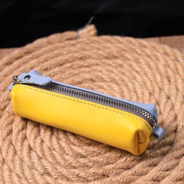 Містка шкіряна ключниця комбі двох кольорів Серце GRANDE PELLE 16716 Жовто-блакитна 16716 фото