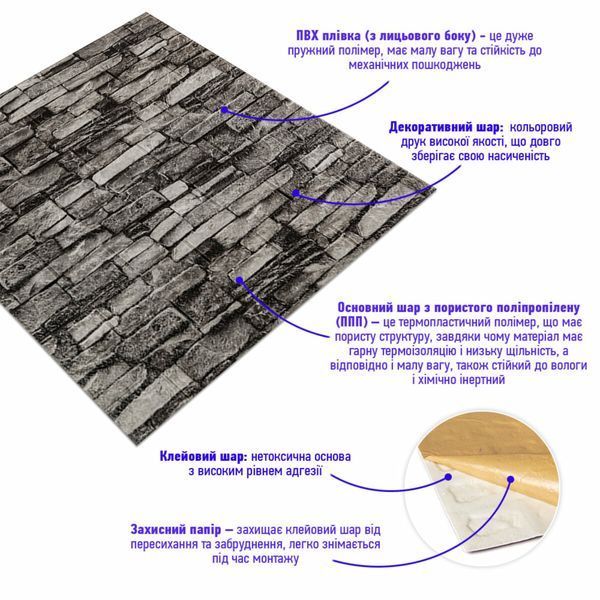 Самоклеюча 3D панель 700x770x3мм Графітовий (59-3) SW-00001481 SW-00001481 фото
