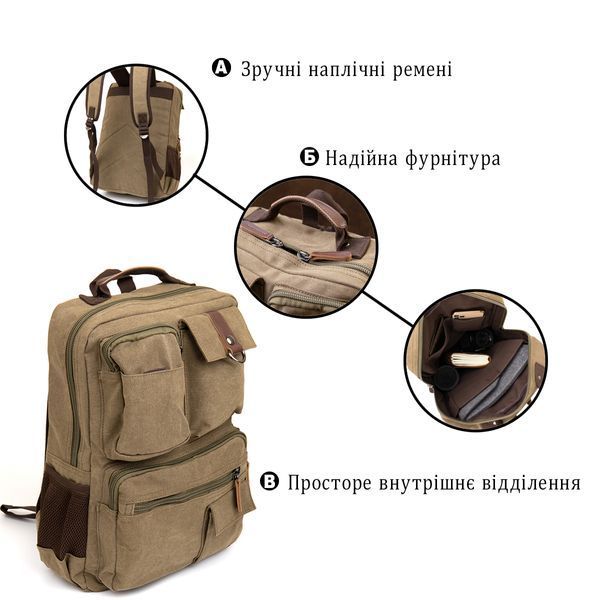 Рюкзак текстильний дорожній унісекс Vintage 20620 Оливковий 20620 фото